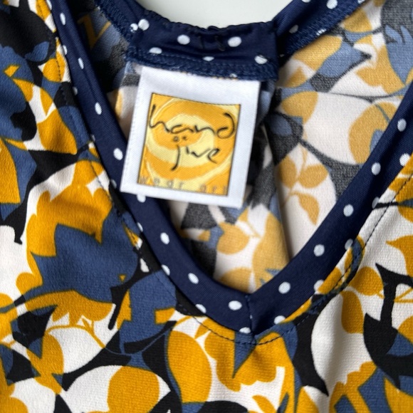 Hand Jive Wear Art Blue Orange Floral Stretch 3/4 Sleeve Tunic Top Women’s XXL - Picture 2 of 7